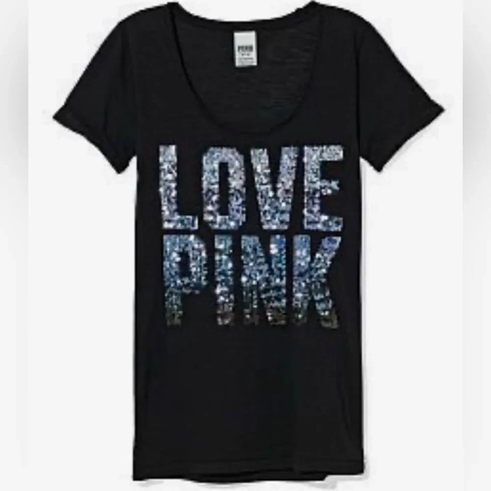 Black and silver ‘LOVE PINK’ sequin t-shirt size S